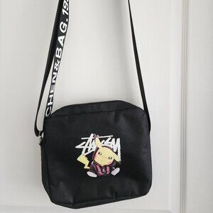 Hypebeast Stussy x pikachu pokemon black canvas crossbody satchel purse bag